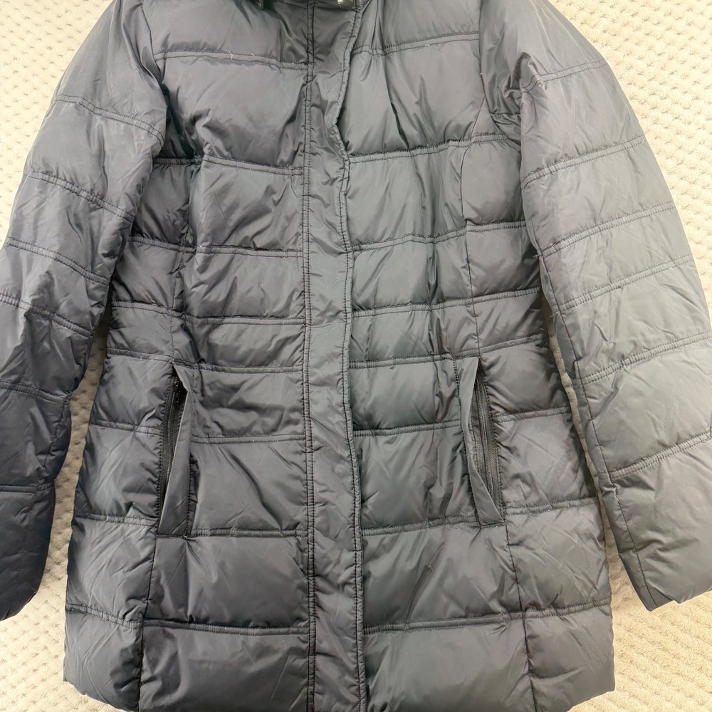 Lands' End Puffer Jacket Women XS Black Hooded Down Fill Quilted Parka Coat - Picture 5 of 11